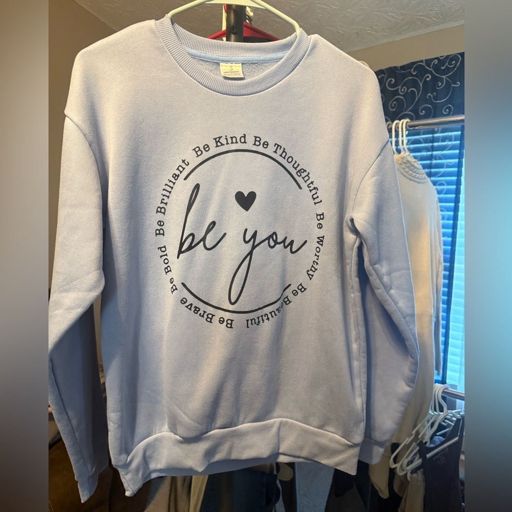 SHEIN Pastel Blue Inspirational Sweatshirt